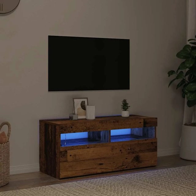 vidaXL TV-Schrank in Altholz-Optik mit integrierter LED-Beleuchtung, Braun, B/T/H: 90 x 35 x 40 cm - Bild 1