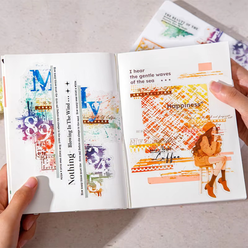 Journal GO Ode To Colors Ästhetik Aquarell Collage PET Aufkleber, 20 Stück, Multicolour - Bild 1