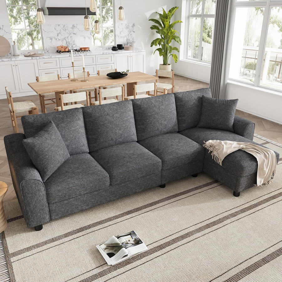 Modernes L-Form Ecksofa von RN Store in Grau mit klappbarer Rückenlehne, Getränkehaltern und abnehmbaren Sitzkissen, B/T/H: 280 x 136 x 82 cm - Bild 2