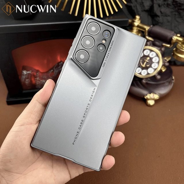 Matte Ultra-Dünne Blade Mecha Schutzhülle mit Linsenschutz für Samsung S26 Ultra S25 Ultra S24 Ultra S23 Ultra S22 Ultra und S24 FE Plus, Stoßfeste PC Hartschale, Grau/Gold - Bild 1