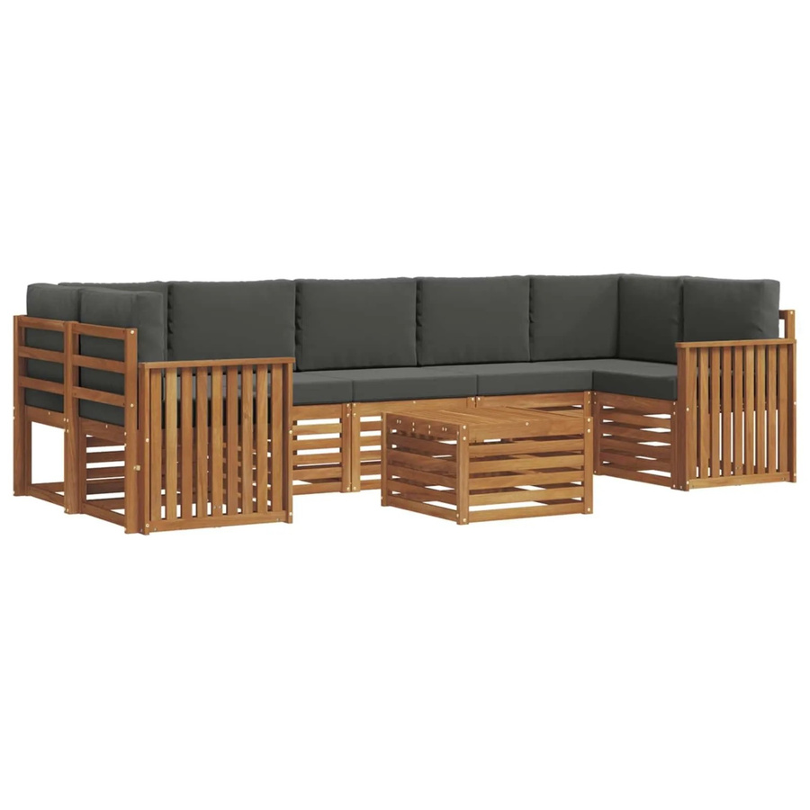 vidaXL Sofagarnitur 8-teilig L-Form aus Massivholz Akazie in Natur und Anthrazit mit Polsterung und Kissen - Bild 2