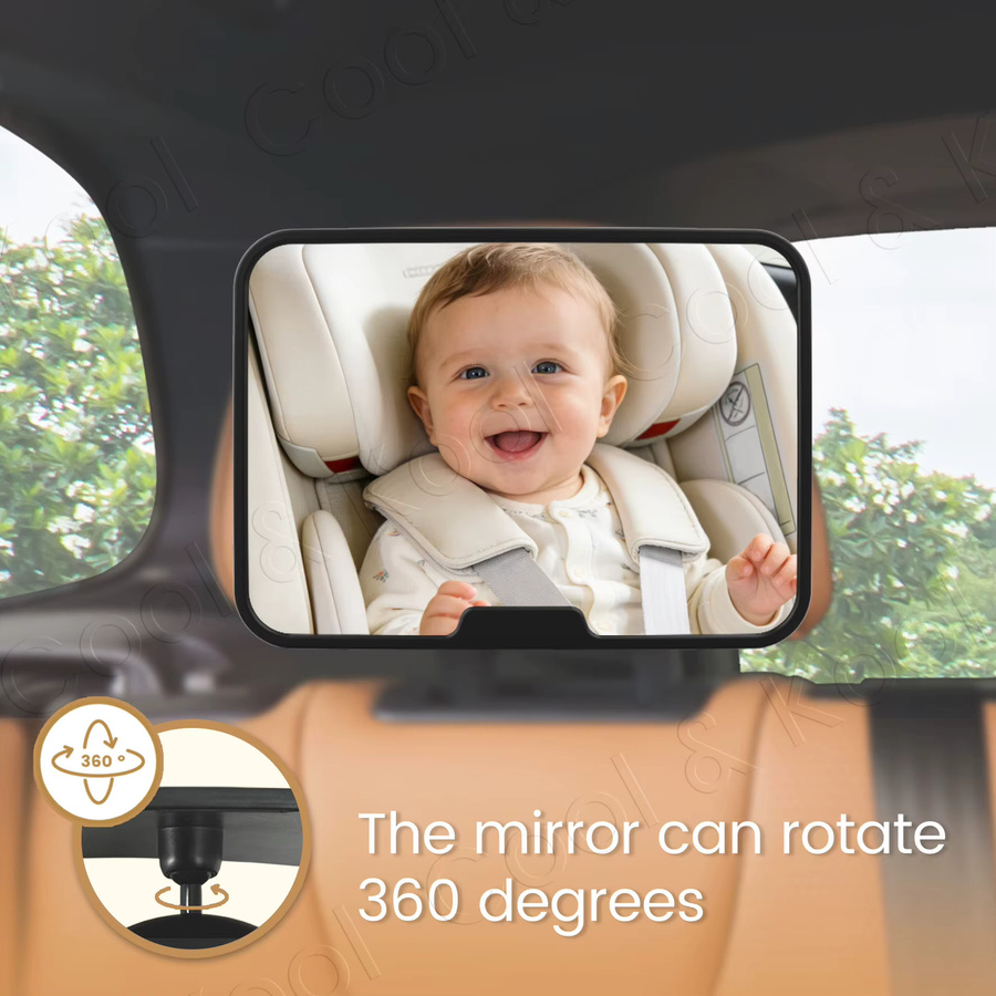 Kisslanding 360 Grad drehbarer Babyautospiegel mit Weitwinkel und bruchsicherem Design in Pink oder Schwarz - Bild 4