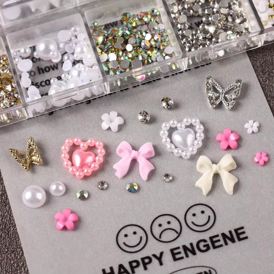 12-Gitter-Set 3D-Nagelkunst-Charms, mehrfarbig, Schmetterling, Blumen, Schleife, Strass - Bild 4