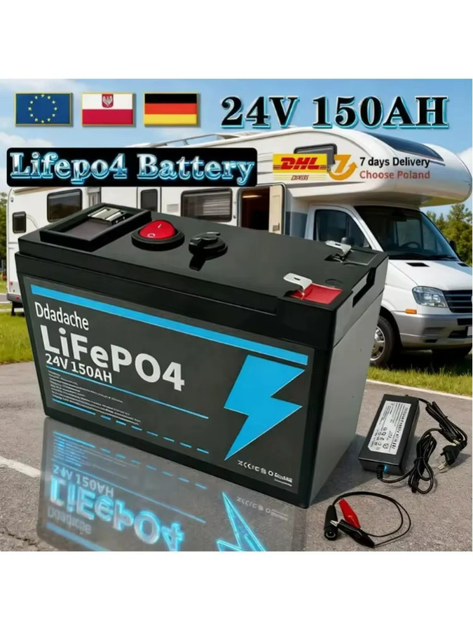 LiFePO4 24V 150Ah Batterie mit integriertem BMS-Schutz in Schwarz für Solarenergiesysteme, Wohnmobile und Marineboote - Bild 1