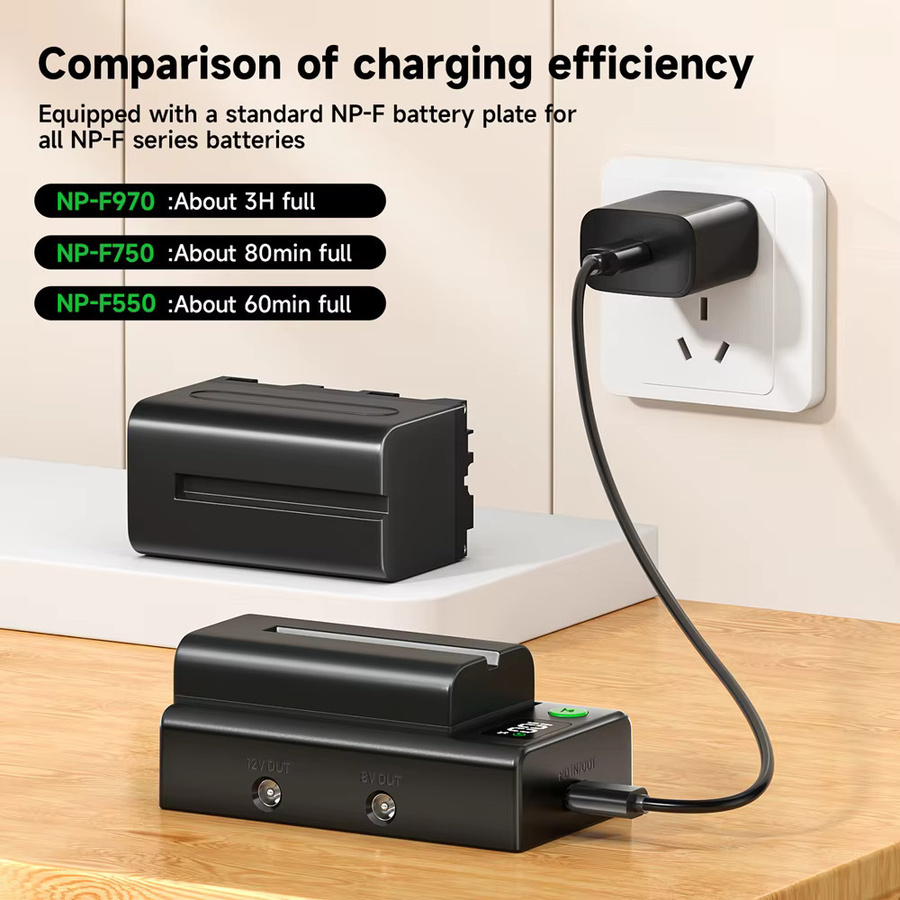 PALO NP-F Batterieladegerät mit Batterieadapterplatte und Kaltschuhadapter sowie 1/4 Zoll Anschluss für NP-F550 F750 F970 F980, Schwarz - Bild 3