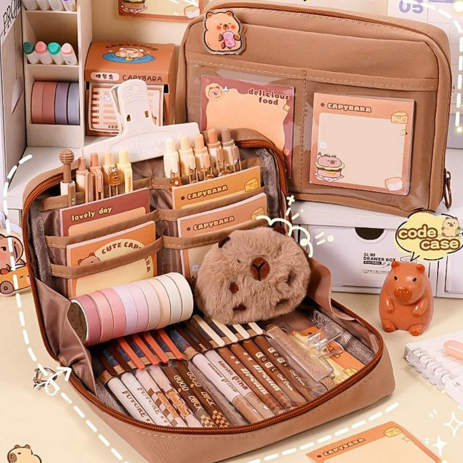 APWIKOGER Kawaii Capybara Federtasche mit großem Fassungsvermögen und 90 Grad Öffnung, Mehrfarbig - Bild 4