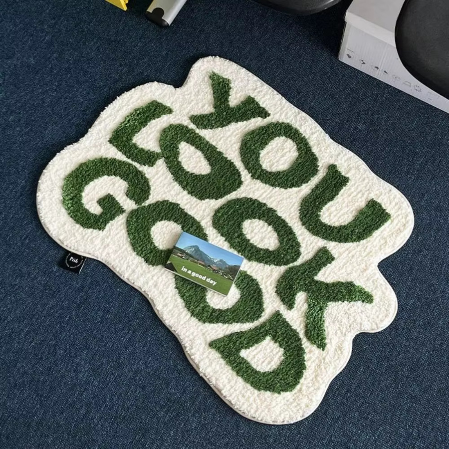 VIKAMA Teppich mit unregelmäßigen Buchstaben in Weiß, weicher kaschmirähnlicher Design-Teppich mit rutschfester Unterseite für Schlafzimmer und Wohnbereich - Bild 3