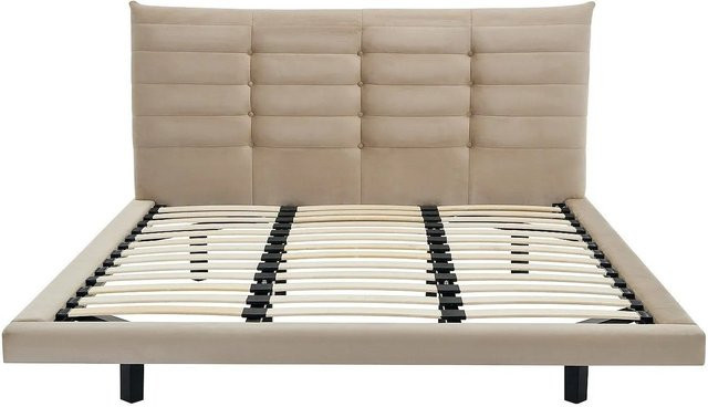 Vente-unique Bettrahmen Nisatio gepolstert in Beige mit Samtbezug und Steppung B/T/H: 180 x 200 cm - Bild 1