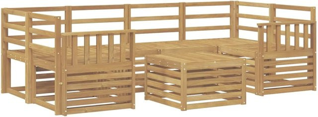 vidaXL Outdoor-Sofagarnitur 7-teilig aus Massivholz Akazie in Weiß mit U-Form und Latten-Design - Bild 1