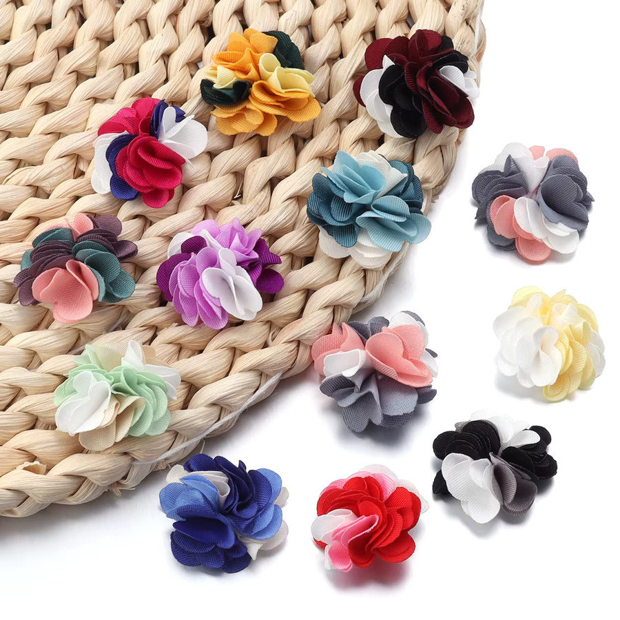 10 Stück handgefertigte Stoff-Blumen in Gelb und Multicolour, 2,5 cm Durchmesser, Textil-Dekoration für DIY-Projekte und Hochzeiten - Bild 4