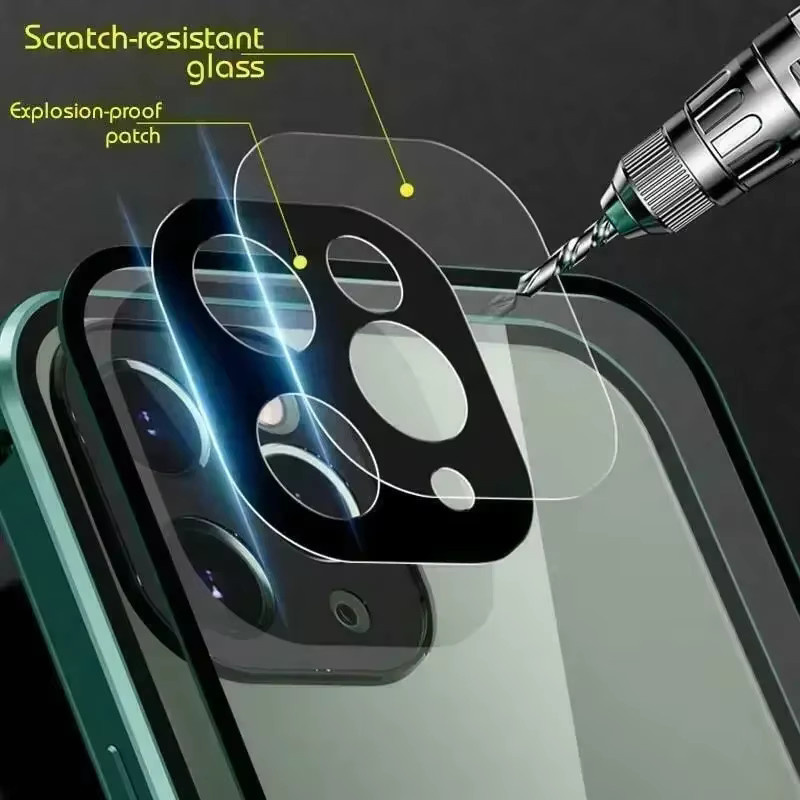 VYOPBC Magnetische 360 Grad Schutzhülle mit doppelseitigem Schutzglas und Objektivschutz für iPhone 15 14 13 12 11 Pro Max Plus Mini in Silber - Bild 3