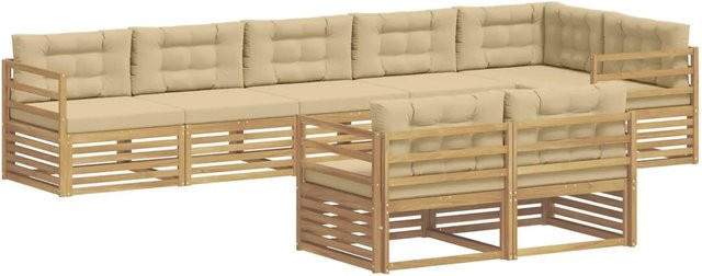 vidaXL Outdoor-Sofagarnitur in L-Form aus Akazienholz mit Kissen in Weiß und Beige - Bild 1
