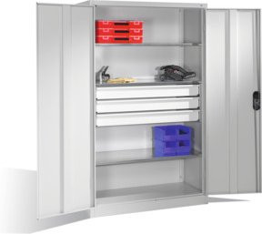 C+P Werkzeugschrank in Lichtgrau mit Drehtüren, 3 Böden und 3 Schubladen, H: 195,0 cm, B: 120,0 cm, T: 50,0 cm - Bild 1