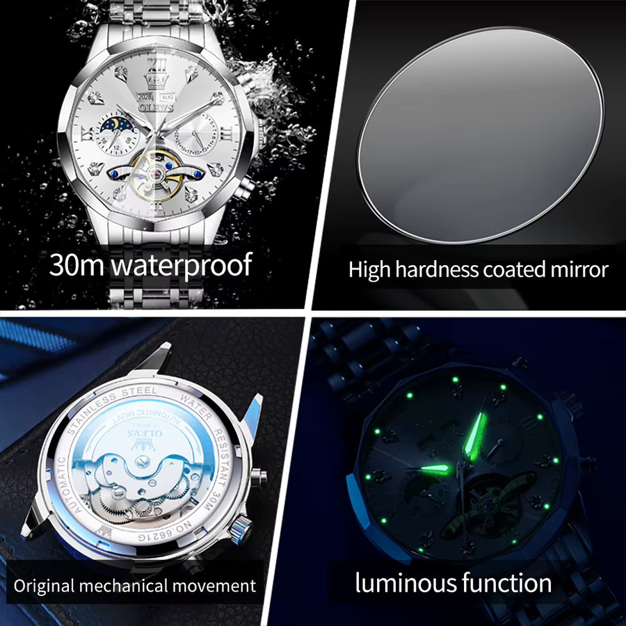 OLEVS Armbanduhr, Automatik, Edelstahl, Gold, Herren - Bild 4