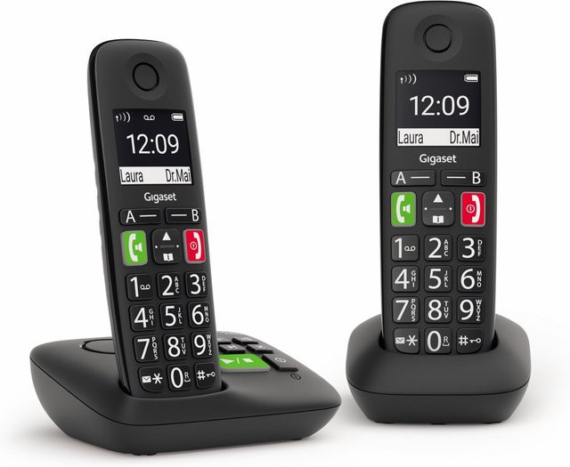 Gigaset E290A Duo Schnurlostelefon mit Anrufbeantworter und Rufnummernanzeige in Schwarz - Bild 1