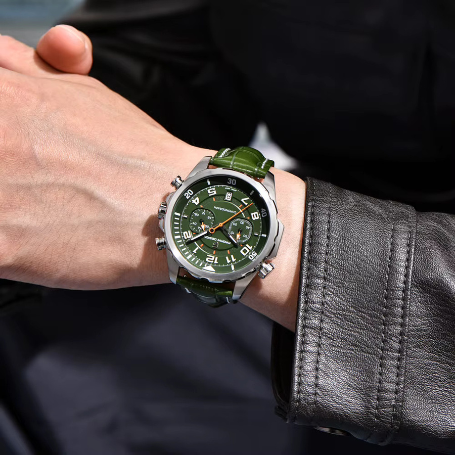 Pagani Design Chronograph, Quarz, Edelstahl, Leder, Grün, Herren - Bild 2