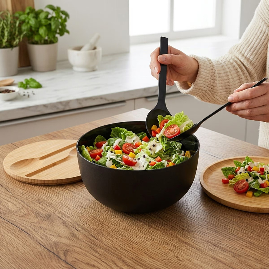 Kesper Salatschale aus Bambus in Schwarz und Braun, Durchmesser: 24 cm - Bild 3