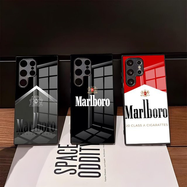 MarlboroES Handyhülle mit Glasabdeckung für Samsung Galaxy S26 Ultra S25 Edge Ultra S24 S23 S22 S21 Ultra Plus A57 A37 in Schwarz - Bild 1