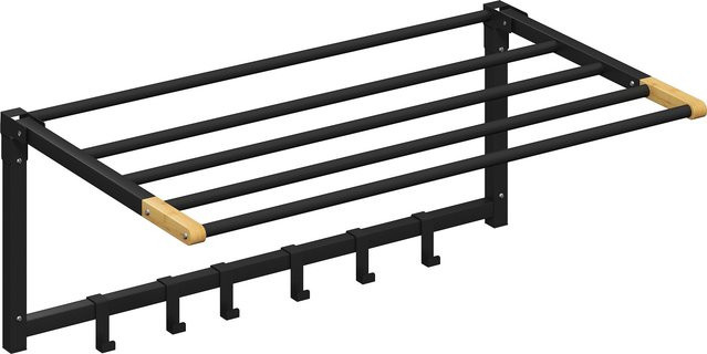 HOMCOM Wand-Handtuchhalter aus Metall in Schwarz, klappbar mit 5 Stangen und 6 Haken, Breite: 60 cm - Bild 1