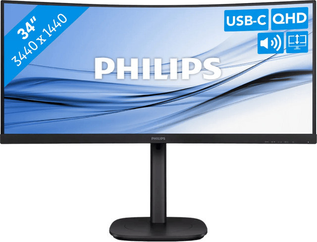 Philips 3000 Series 34B2U3600C/00 Curved LED-Monitor, 34 Zoll, QHD 1440p, VA-Panel, Schwarz, USB-C und Ethernet/LAN - Bild 1