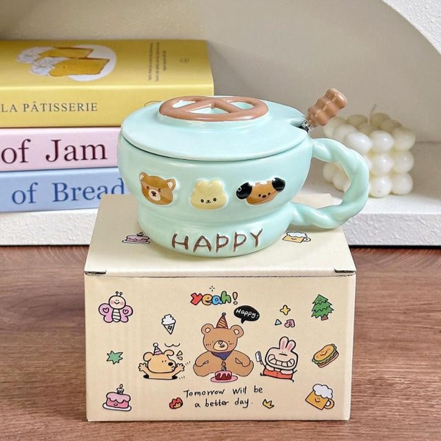 Keramik Becher von Yiran toy 1 in Pink, Beige, Türkis oder Blau mit 400 ml Fassungsvermögen - Bild 1