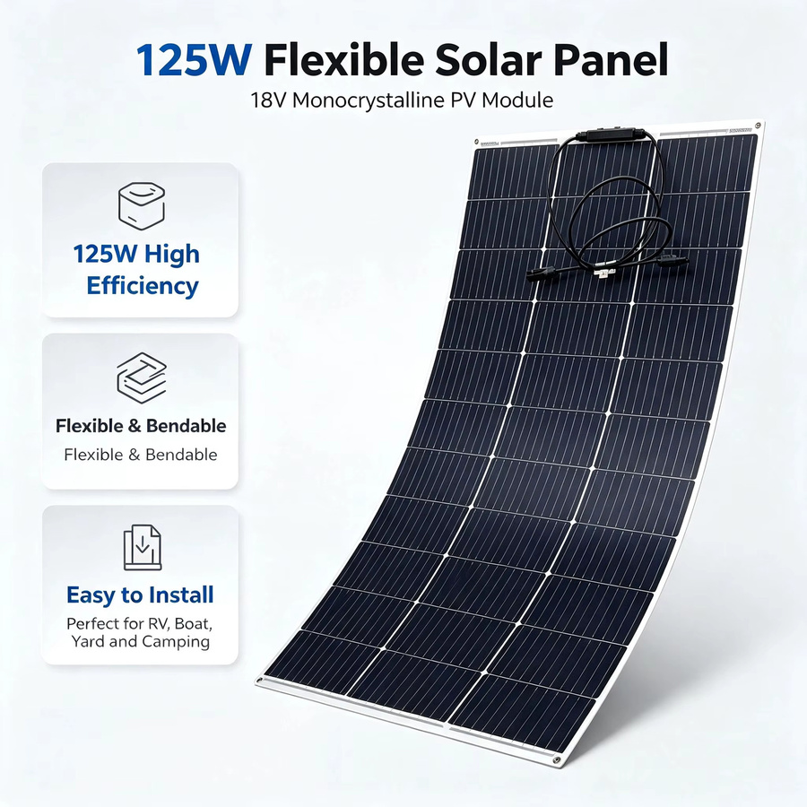 JINGYANGPV Flexibles Monokristallines Solarpanel 125W mit PET-wasserdichter Oberfläche, 18V Ausgang, Farbe: Schwarz, Solarladegerät für 12V Wohnmobile, Caravans, Reisemobile, Boote und Yachten - Bild 6