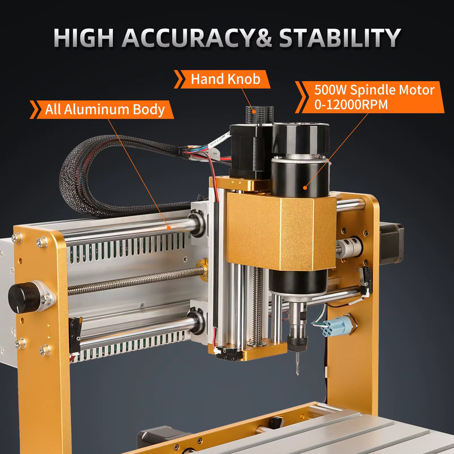 LUNYEE CNC Fräsmaschine 3018Pro Max mit 500W, GRBL Offline Control, Aluminium Rahmen in Gold - Bild 2
