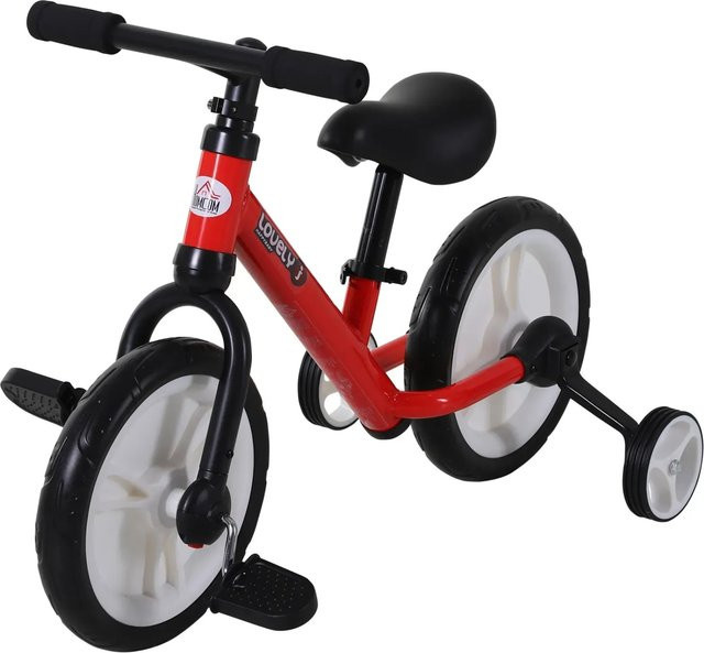 HOMCOM Kinder Laufrad mit Stützrädern und Pedalen, Rot, ab 2 Jahren - Bild 1