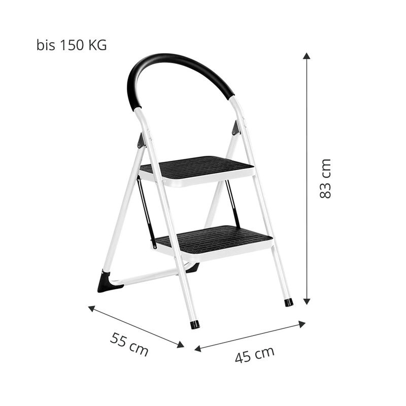 Genialo Tritt-Sitz und klappbare Trittleiter aus Metall mit Griff in Schwarz oder Weiß, Höhe: 83 cm, Breite: 45 cm, Tiefe: 45 cm - Bild 2