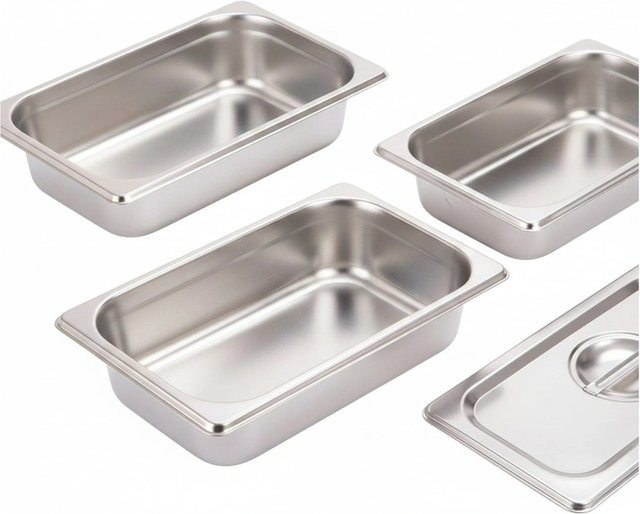 Relaxdays Gastronorm Behälter 3er Set aus Edelstahl in Silber, stapelbar mit Deckel, H: 6,5 cm, B: 32,5 cm, T: 17,6 cm - Bild 1