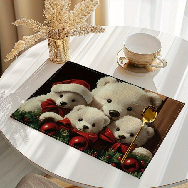 VIKAMA 4-teiliges Weihnachts-Tischset mit Bärenmotiv für deine Feiertags-Tischdekoration - Bild 1