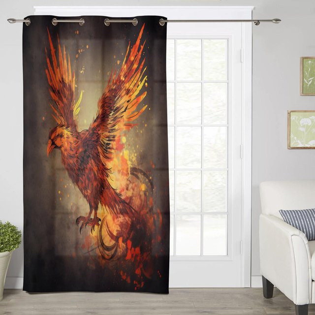 Moderne halbtransparente Vorhänge mit Vogel- und Feder-Motiv von Super Six in Braun, Breite: 135 cm, Höhe: 60 cm - Bild 1