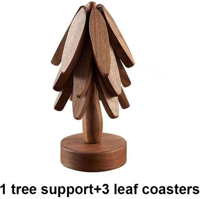 4er Set Holzuntersetzer mit Baum Design von Love Home Garden in Braun, Hitzebeständige Tischsets für Töpfe und Geschirr - Bild 1