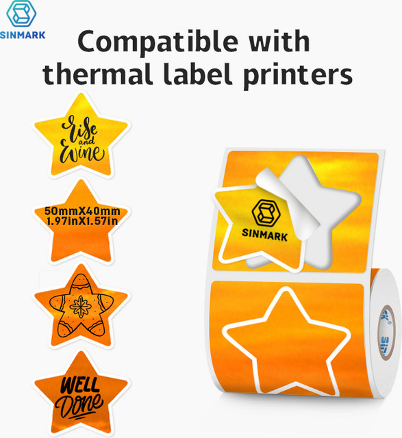 SINMARK Star Label Thermoaufkleber unregelmäßige niedliche Tags und Umschlagaufkleber für Phomemo DETONGER Drucker - Bild 1