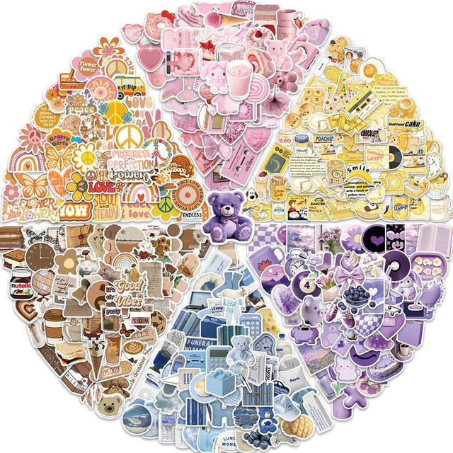 60 Stück Bunte Cartoon Graffiti Aufkleber im INS Stil, Wasserdicht, Multicolour und Pink, von BulingBulingStickers Shop - Bild 1