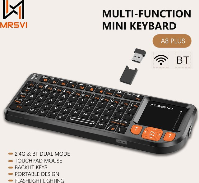 MRSVI Mini-Bluetooth-Tastatur A8 PLUS in Schwarz mit Hintergrundbeleuchtung und Touchpad für Android TV Box, Mac, Laptop und Windows - Bild 1
