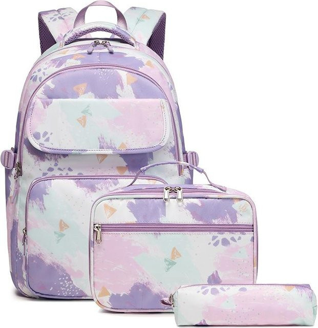 3-teiliges Schultaschen-Set Weft für Teenager-Mädchen mit wasserdichtem Rucksack, Brotdose und Federmäppchen in Weiß und Multicolour - Bild 1