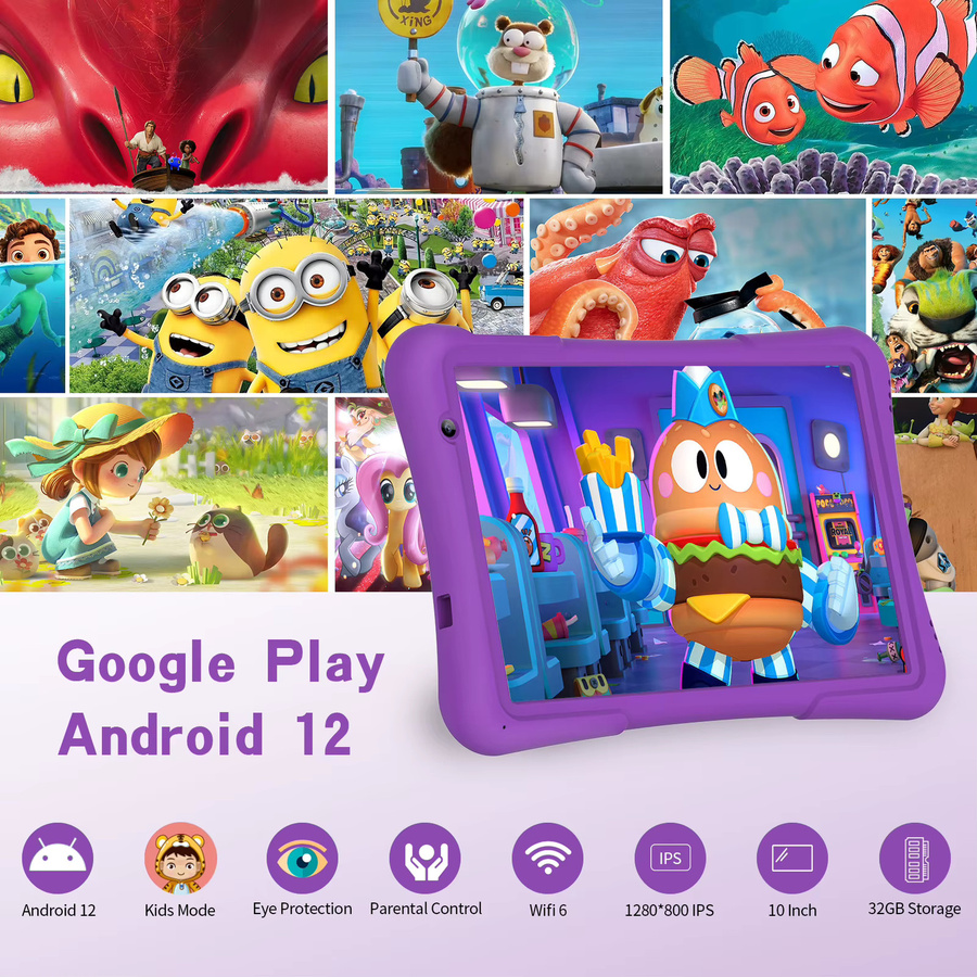 PRITOM 10 Zoll Kinder Android Tablet mit 4 GB RAM und 32 GB Speicher, Quad Core, 6000 mAh, WiFi 6 und Bluetooth in Green oder Turquoise - Bild 3