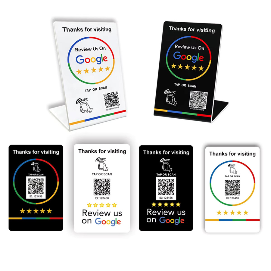 SZGHR NFC-Ständer 215 Programmierbare QR-Code Tischkarte aus Acryl in Transparent oder Weiß für Google-Bewertungen und TAP-Funktion 13,56 MHz Wasserdicht - Bild 2