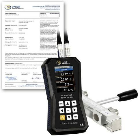 PCE Instruments Ultraschall-Durchflussmessgerät PCE-TDS 200 SR-ICA in Schwarz mit Sensoren auf Schiene und Speicher inkl. ISO-Zertifikat - Bild 1
