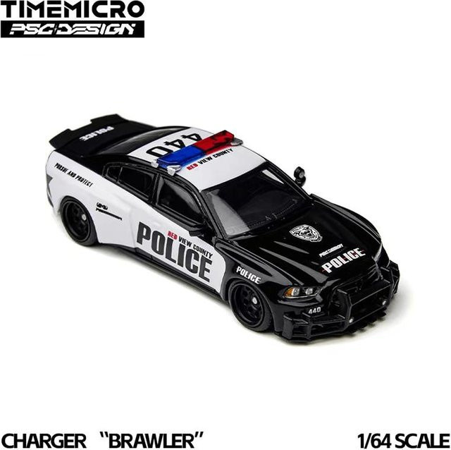 Micro Psc Design Charger Brawler Rivals Polizei, Diecast Modellauto, 1:64, schwarz - Bild 1