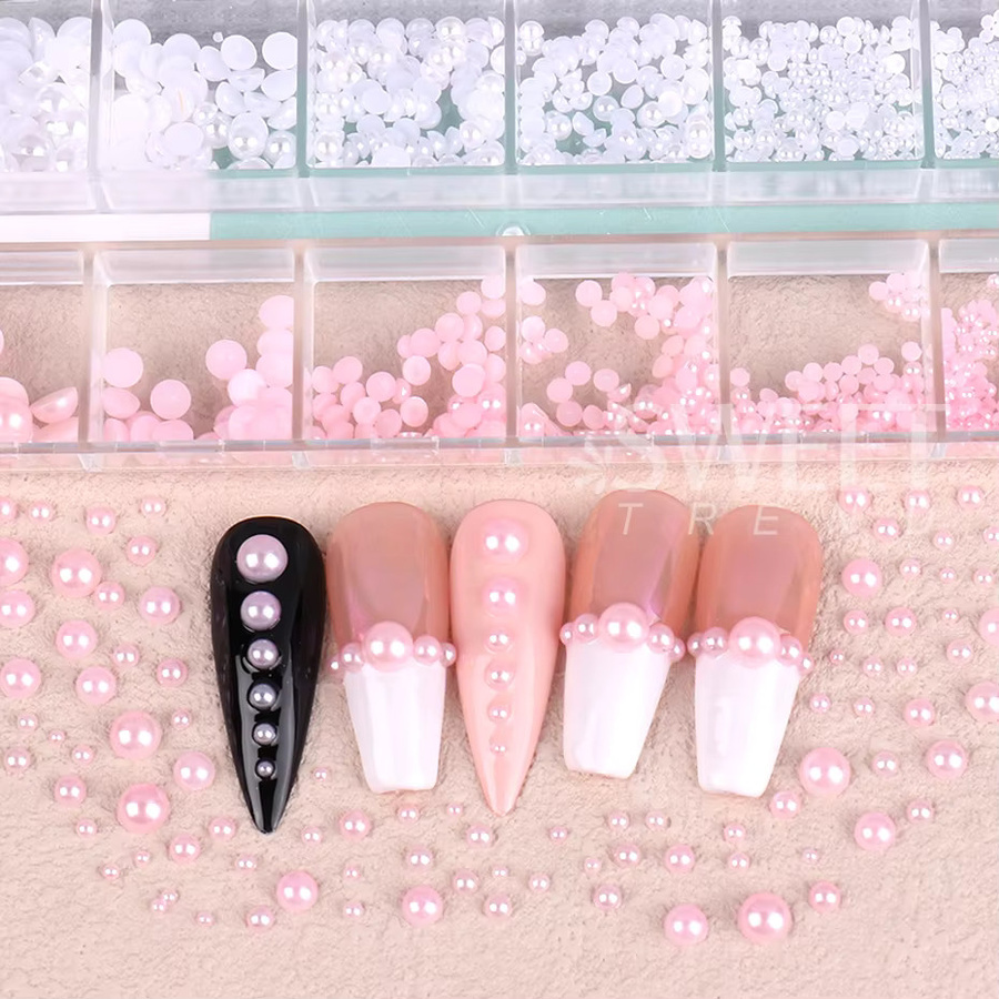 SWEET TREND Nail Art Charms, rosa weiße Flatback Perlen, Strass Edelsteine, Damen - Bild 1