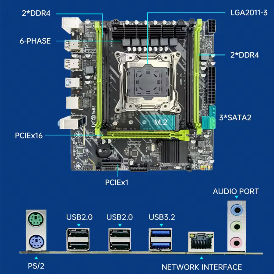 SOYO X99 Motherboard Set mit LGA2011-3 CPU E5 2650 V4, 16 GB DDR4 2133 MHz Speicher, NVME M.2 und SATA3.0, Schwarz - Bild 3
