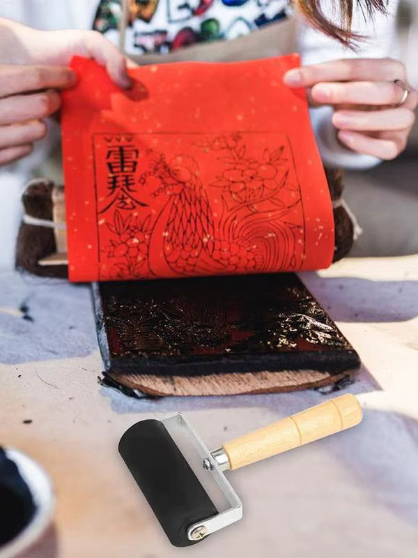 Gummirolle mit Holzgriff in Schwarz für Kunsthandwerk und Druckwerkzeuge - Bild 4