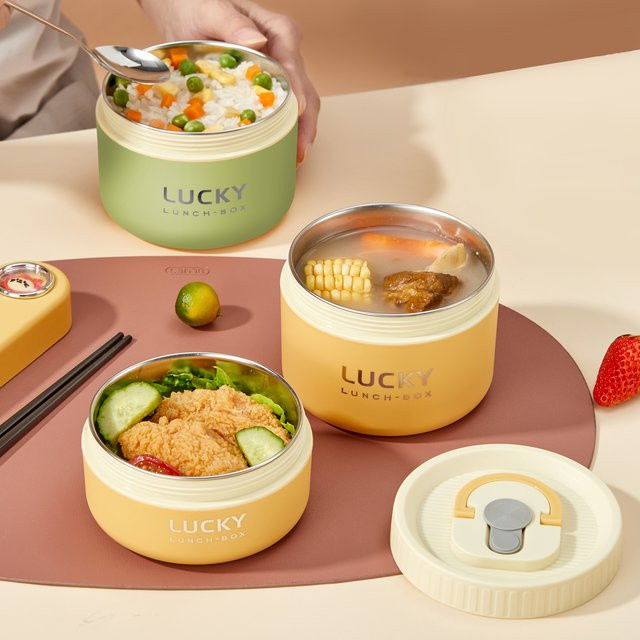 WORTHBUY Isolierte Edelstahl Bento Box für Kinder, gelb, Mikrowellengeeignet und Stapelbar - Bild 1