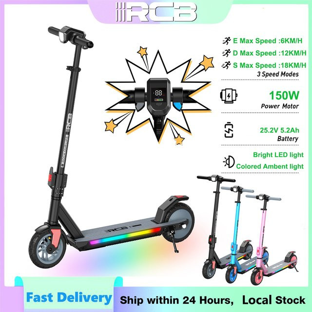 RCB R12 Pro Elektrischer Kinder Scooter mit RGB, Black, 6-12 jaar - Bild 1