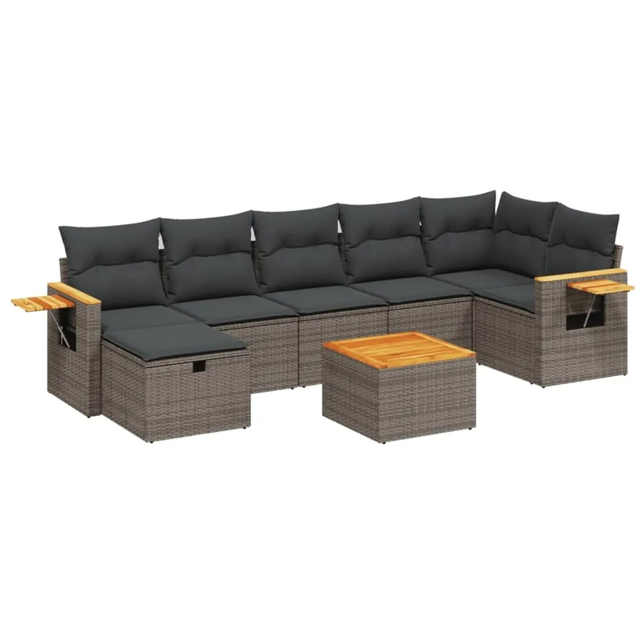 vidaXL 8-teilige Garten-Sofagarnitur in L-Form aus grauem Poly-Rattan mit Kissen und Ottoman für Terrasse und Garten - Bild 2