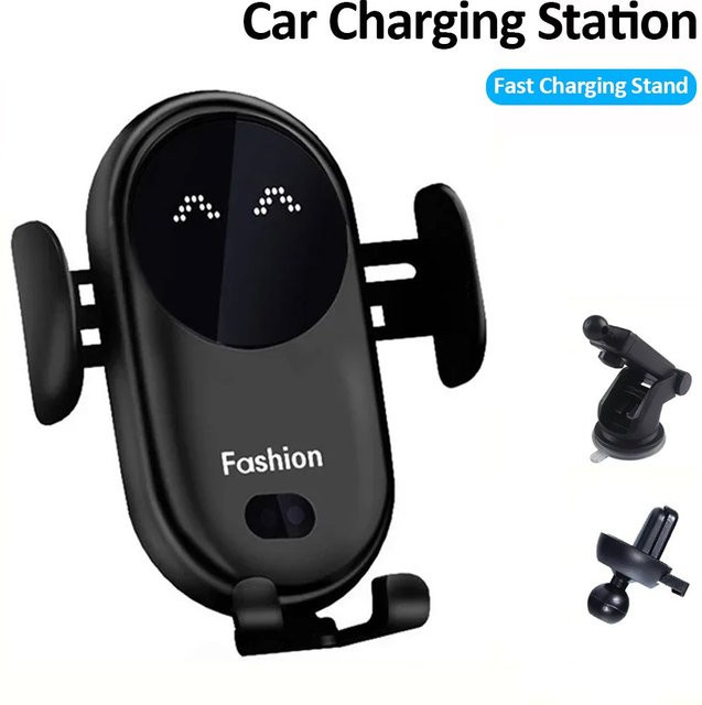 VIKEFON Infrarot-Induktions-Auto-Wireless-Ladegerät mit Lüftungsschlitz-Klemme in Schwarz für iPhone 16–12 Pro Max und Samsung Galaxy S25/S24 mit Schnellladefunktion - Bild 1
