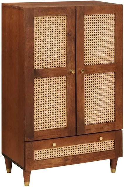 vidaXL Medienlagerung Schrank aus Mango-Holz und Rattan in Braun B: 60 cm, T: 33,5 cm, H: 100 cm - Bild 1