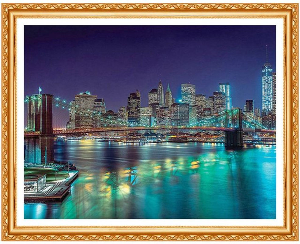 FIYO 5D DIY Diamantmalerei New York Skyline Motiv, abstrakte Kreuzstich Stickerei mit Strass, mehrfarbig, B/H: 20 x 30 cm - Bild 1